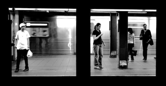 Looking at the people across the subway tracks  (picture taken with Canon EOS 1D Mark III and Canon EF 16-35mm F2.8 L USM)